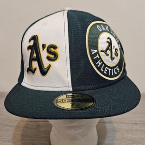 New Era Oakland A's Athletics Green White‎ Split Snapback Cap Men's Size 7 1/8